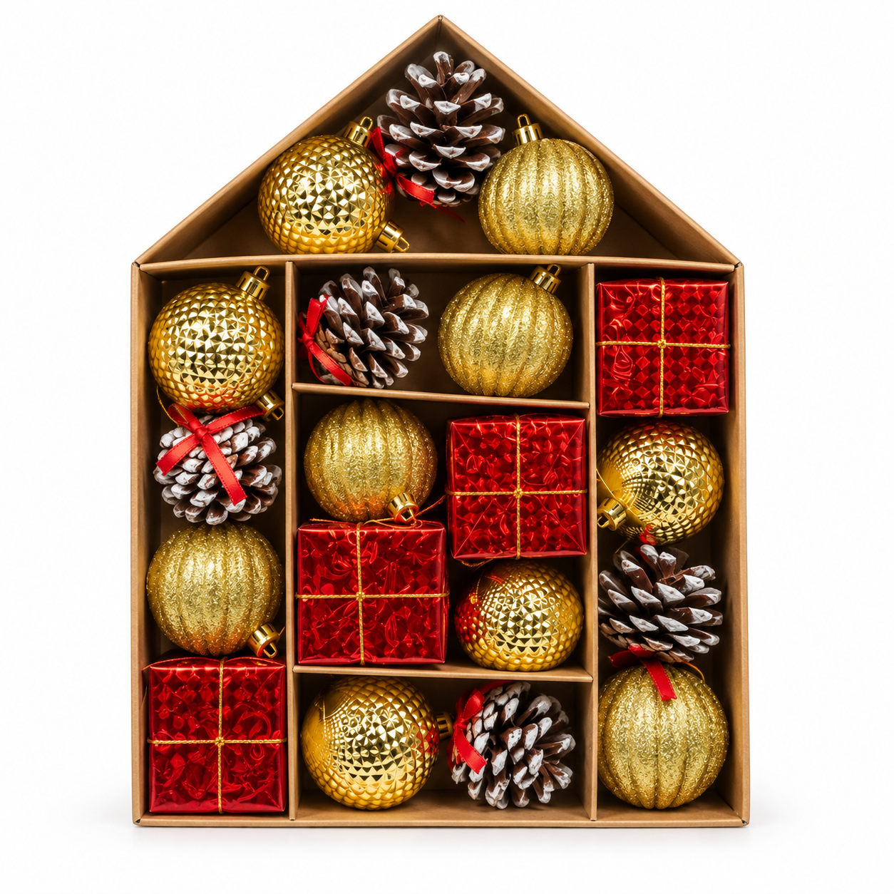 Set de Adornos Navideños en Caja con Forma de Casita